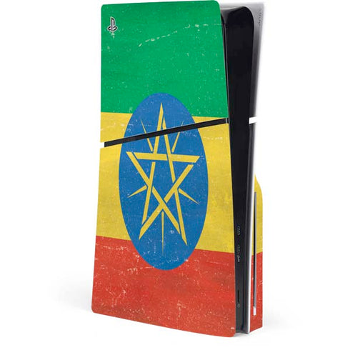 Ethiopia Flag Distressed PS5 Slim Disk Console Skin
